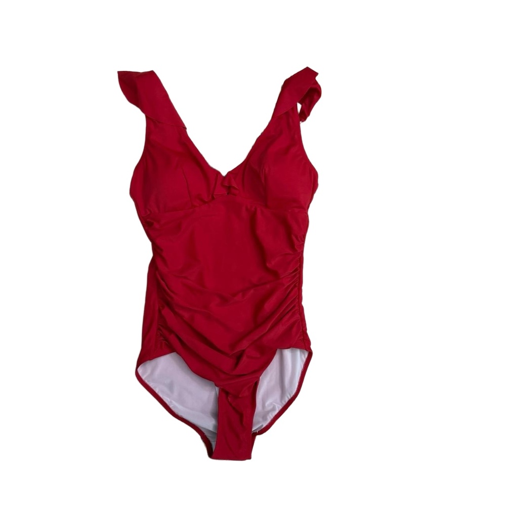 NWT Swimsuit Womens M Red Onepiece Ruched Sides Resort Modern Chic